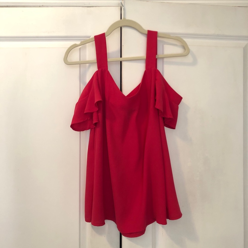 Bright pink off-shoulder blouse